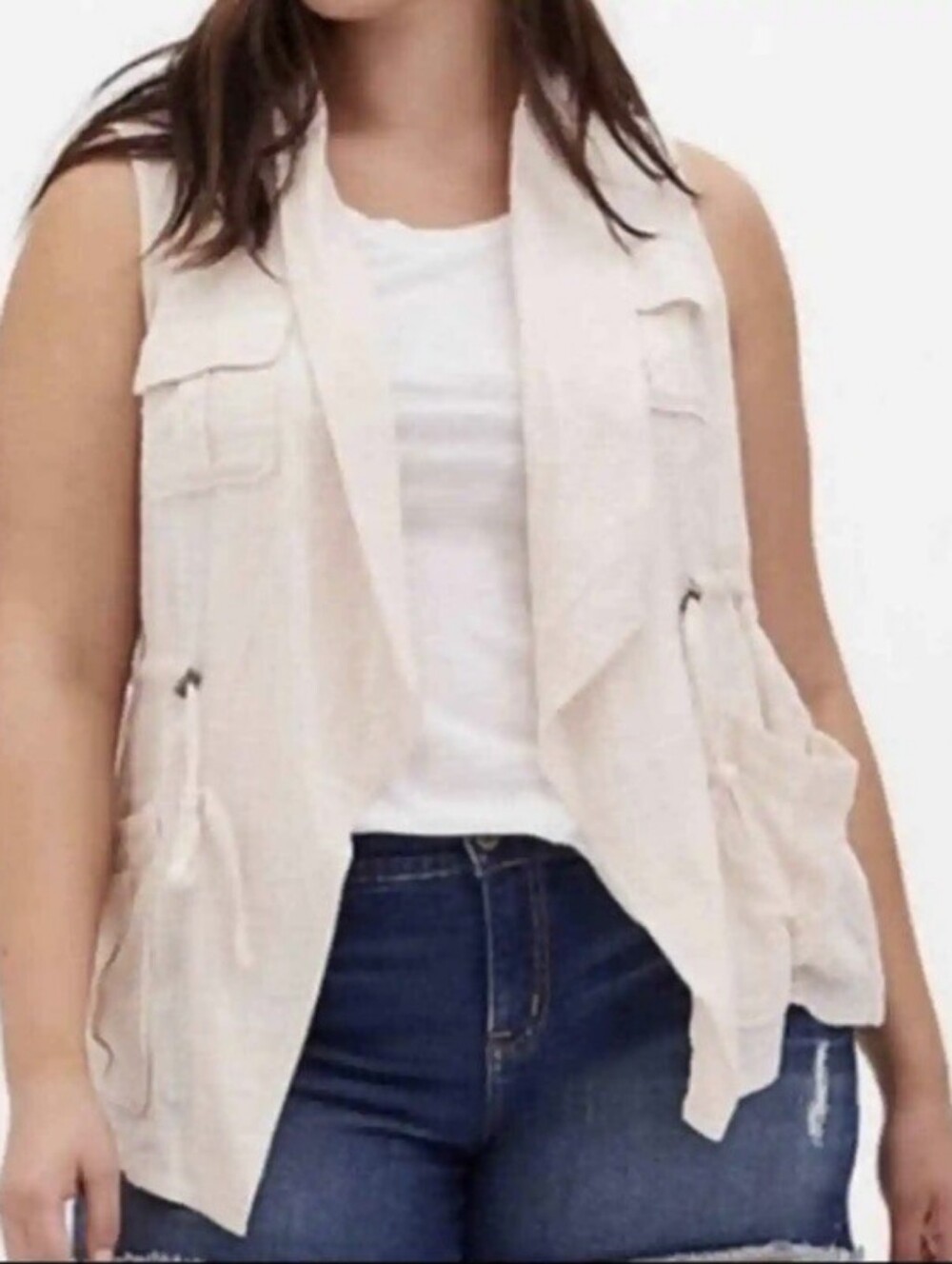 Torrid Open Faced Vest Cream Pink Faux Linen Size 3